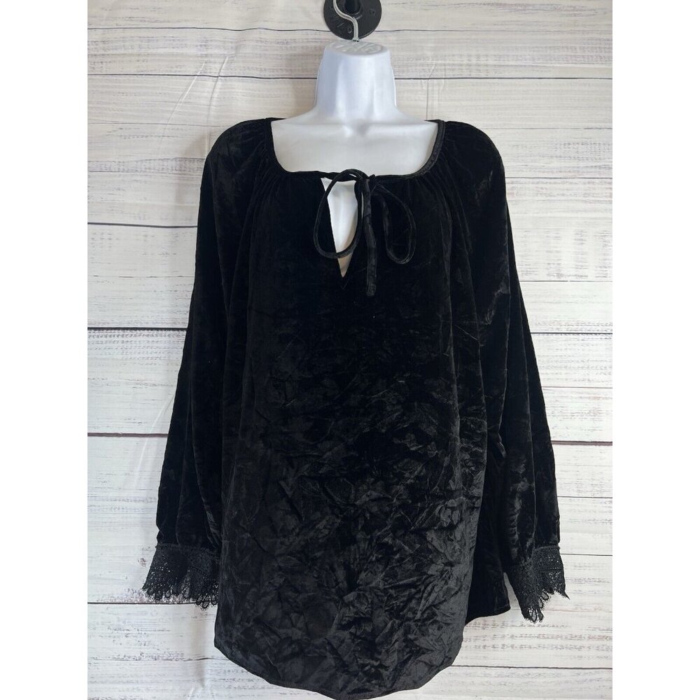 Black Velvet The Pioneer Woman Blouse Crochet Cuff Raglan Sleeve Whimsigoth 3X
